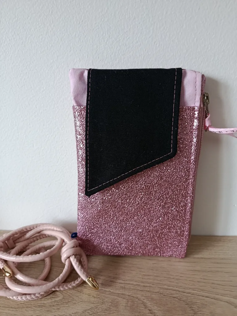 Pochette complice téléphone - Rose P noir.webp