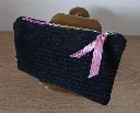 Porte monnaie velours - Noir ruban rose clair.webp